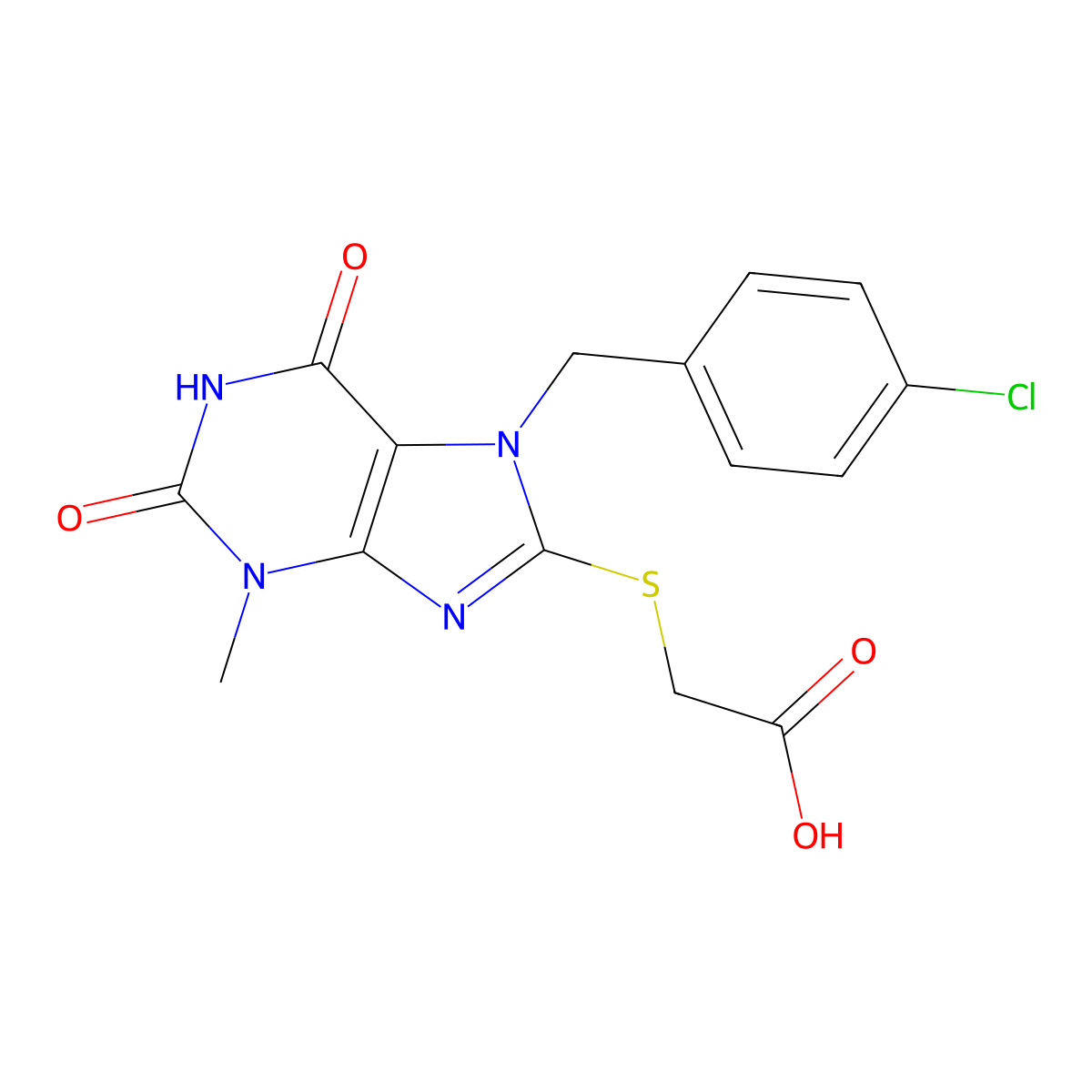 2-((7-(4-chlorobenzyl)-3-methyl-2,6-dioxo-2,3,6,7-tetrahydro-1H-purin-8-yl)thio)acetic acid molecular structure, CAS 313479-84-4