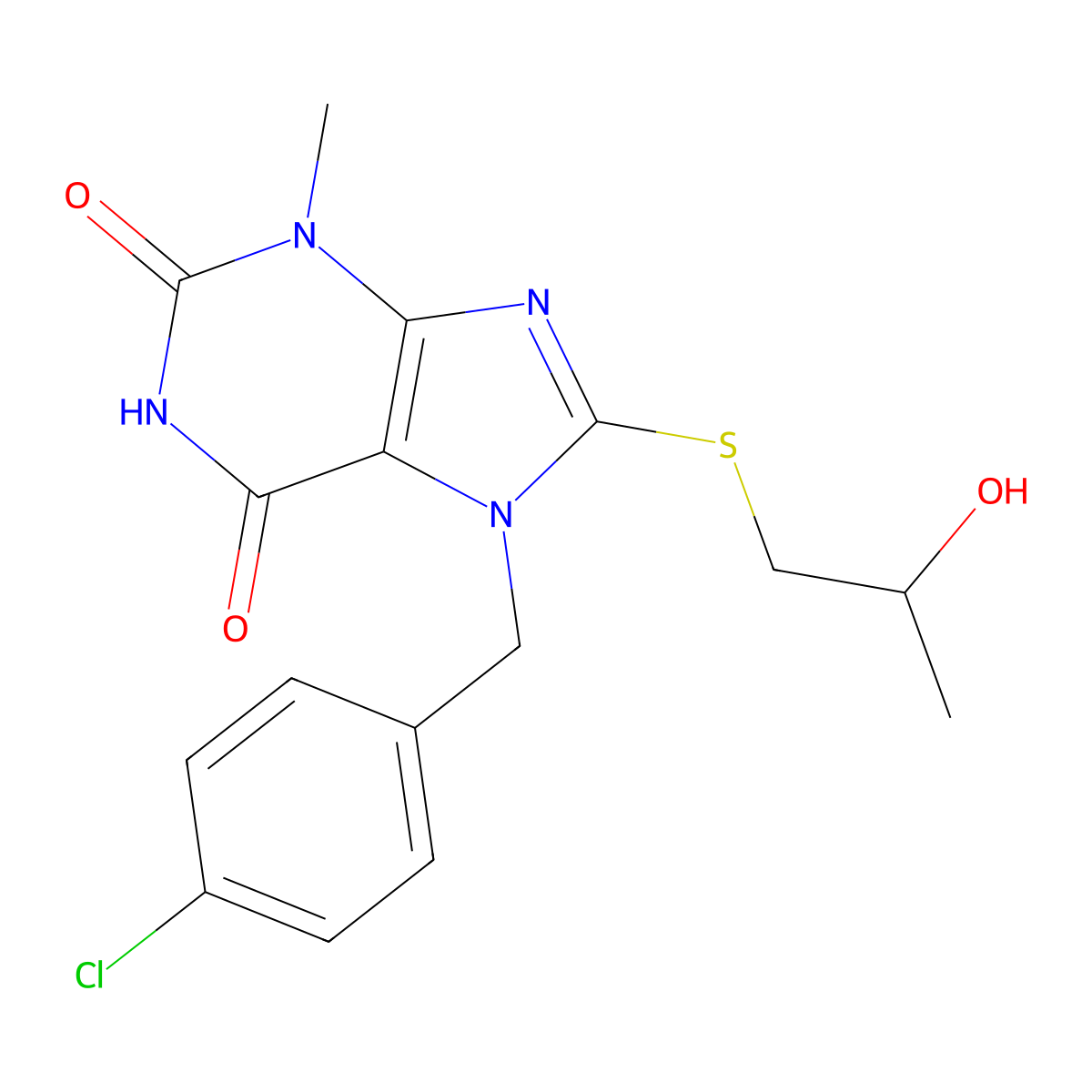 7-(4-chlorobenzyl)-8-((2-hydroxypropyl)thio)-3-methyl-1H-purine-2,6(3H,7H)-dione molecular structure, CAS 313479-85-5