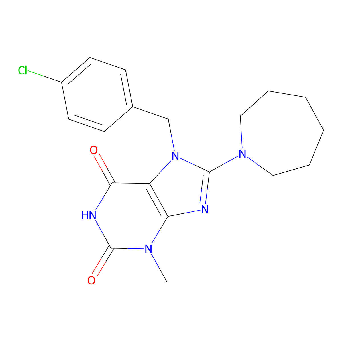 8-(azepan-1-yl)-7-(4-chlorobenzyl)-3-methyl-1H-purine-2,6(3H,7H)-dione molecular structure, CAS 313479-87-7