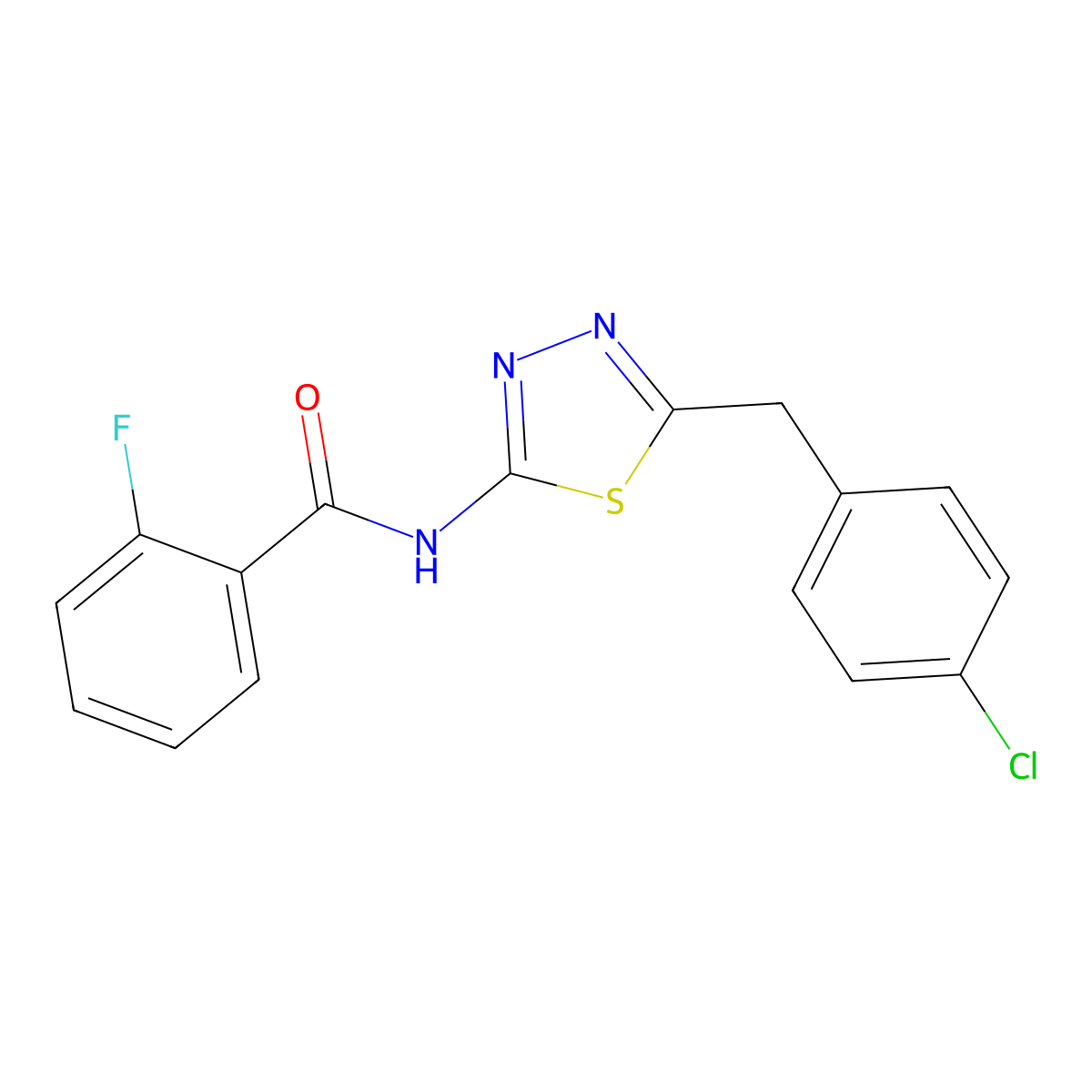 N-[5-(4-chlorobenzyl)-1,3,4-thiadiazol-2-yl]-2-fluorobenzamide molecular structure, CAS 313480-23-8