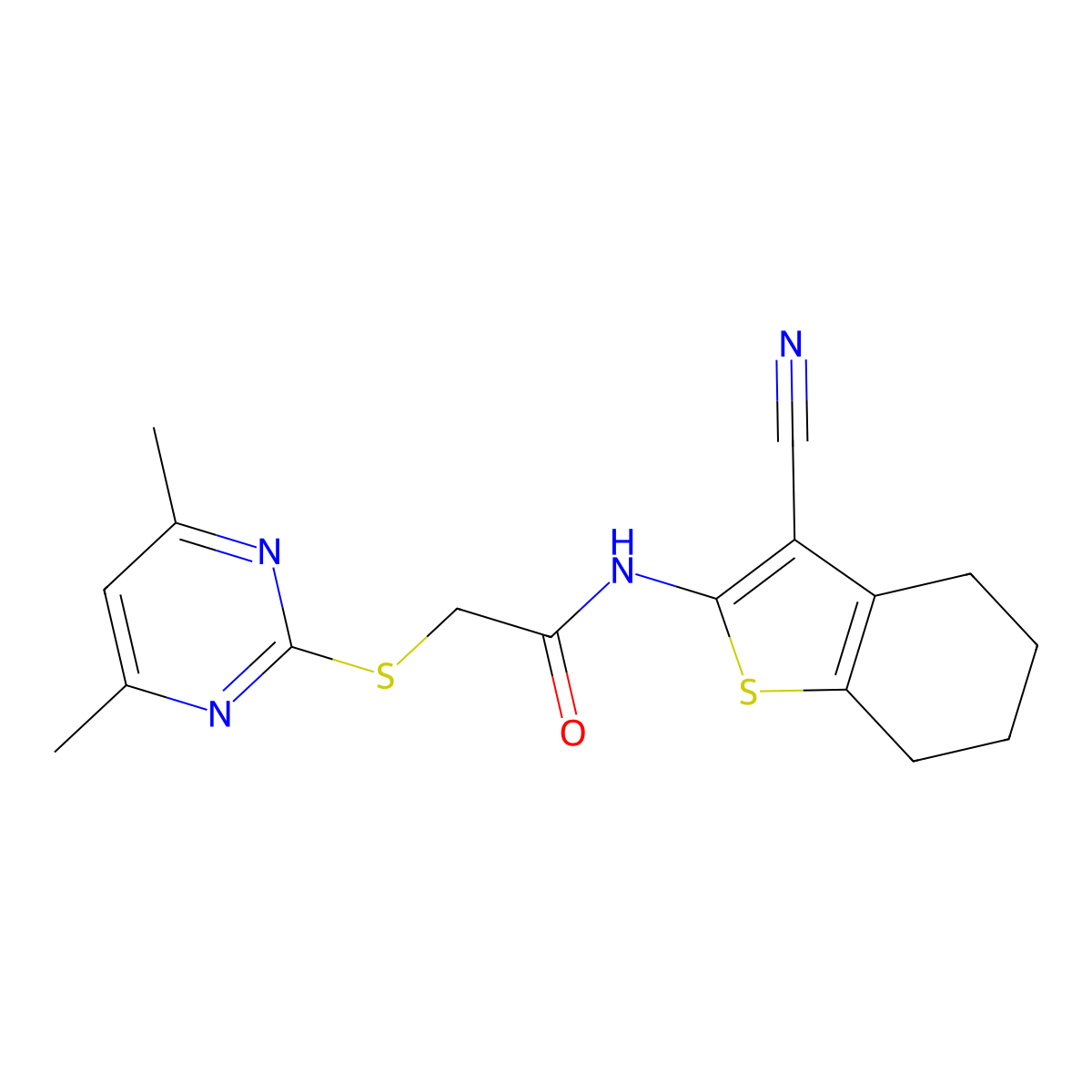 N-(3-cyano-4,5,6,7-tetrahydro-1-benzothiophen-2-yl)-2-(4,6-dimethylpyrimidin-2-yl)sulfanylacetamide molecular structure, CAS 313481-24-2