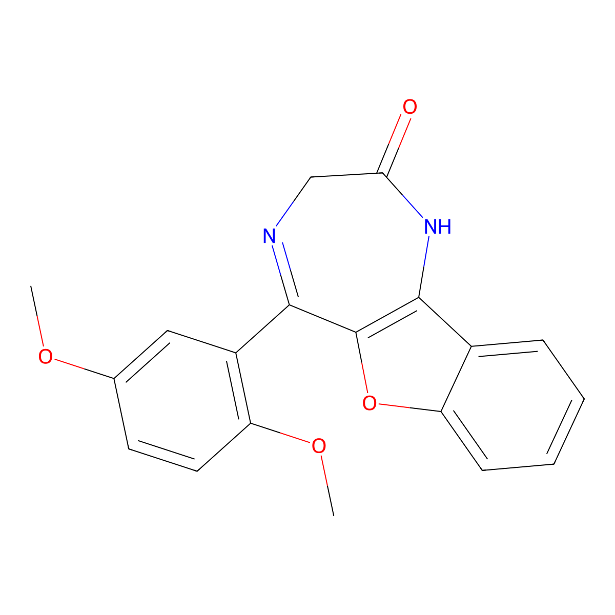 5-(2,5-Dimethoxyphenyl)-1,3-dihydro-[1]benzofuro[3,2-e][1,4]diazepin-2-one molecular structure, CAS 313481-28-6