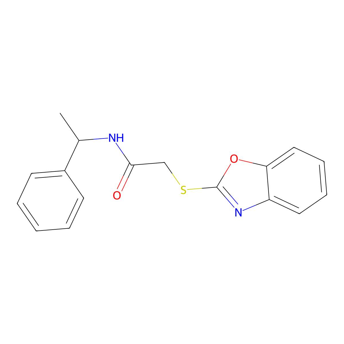2-(1,3-benzoxazol-2-ylsulfanyl)-N-(1-phenylethyl)acetamide molecular structure, CAS 313481-40-2