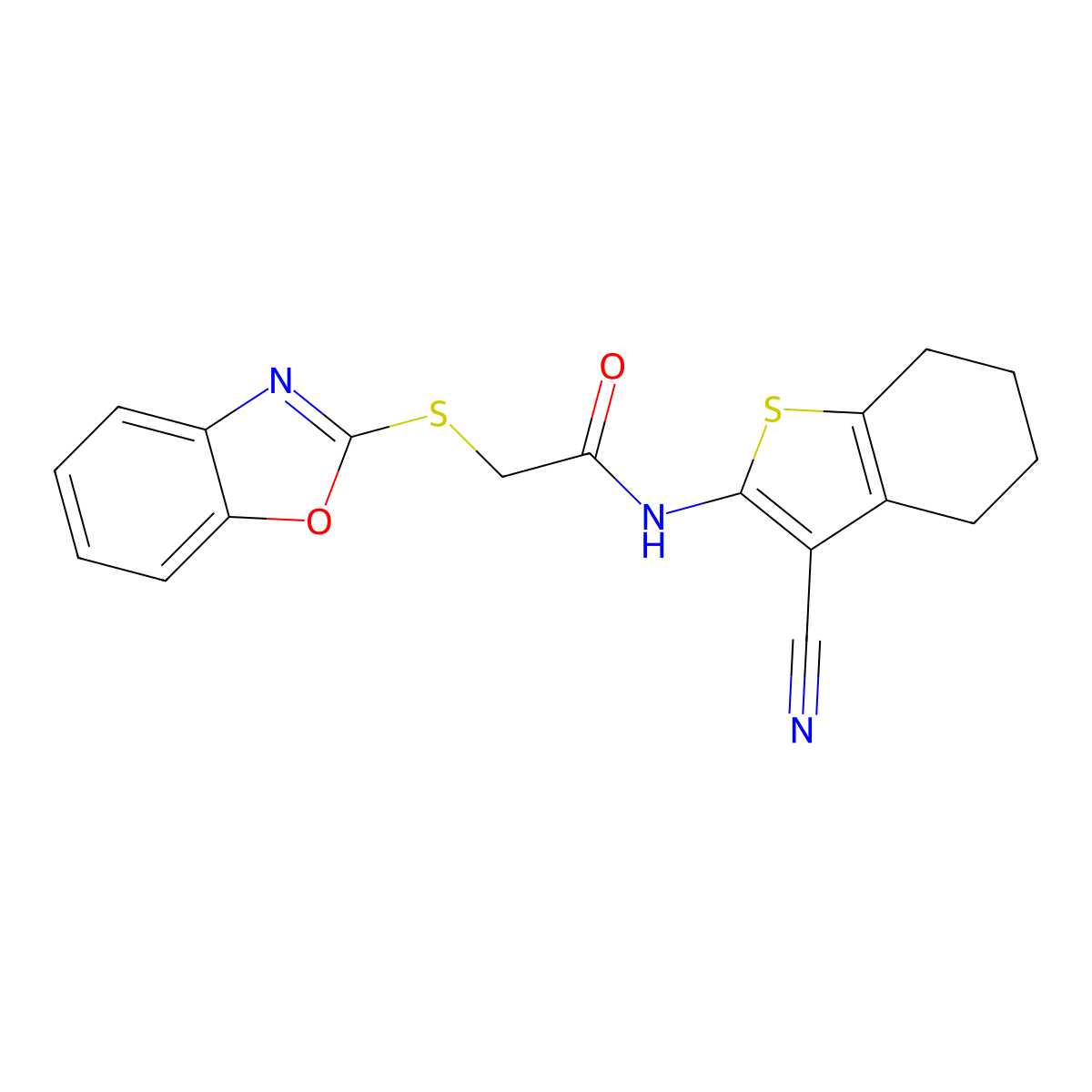 2-(1,3-benzoxazol-2-ylsulfanyl)-N-(3-cyano-4,5,6,7-tetrahydro-1-benzothiophen-2-yl)acetamide molecular structure, CAS 313481-45-7