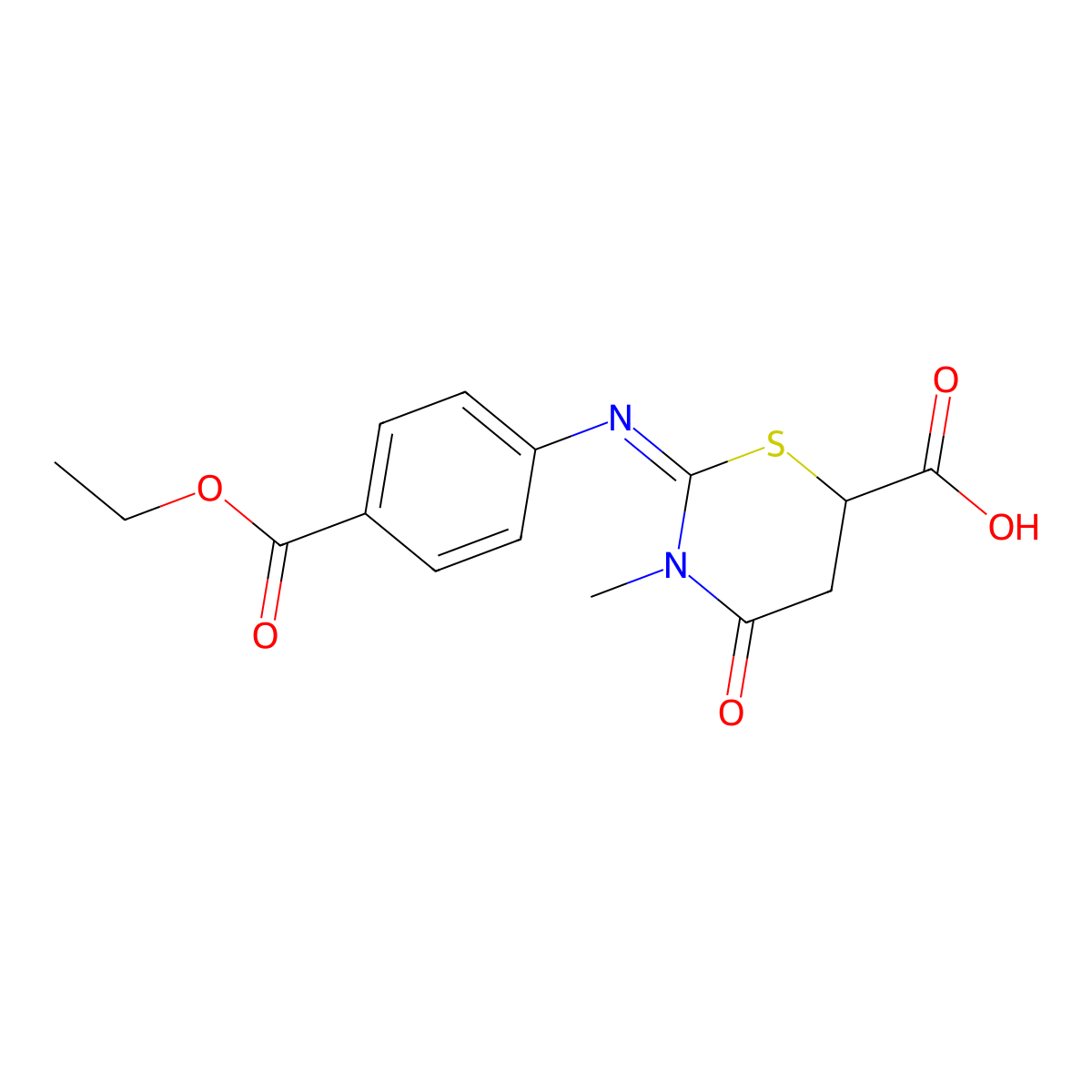 (Z)-2-((4-(ethoxycarbonyl)phenyl)imino)-3-methyl-4-oxo-1,3-thiazinane-6-carboxylic acid molecular structure, CAS 313481-59-3