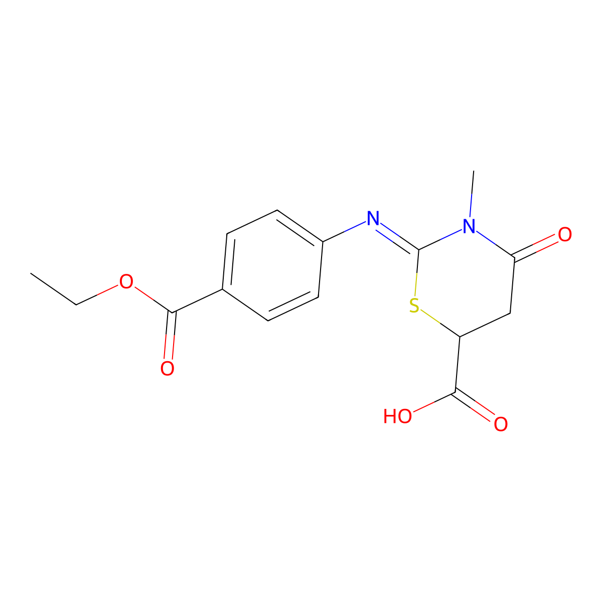 (Z)-2-((4-(ethoxycarbonyl)phenyl)imino)-3-methyl-4-oxo-1,3-thiazinane-6-carboxylic acid molecular structure, CAS 313481-59-3