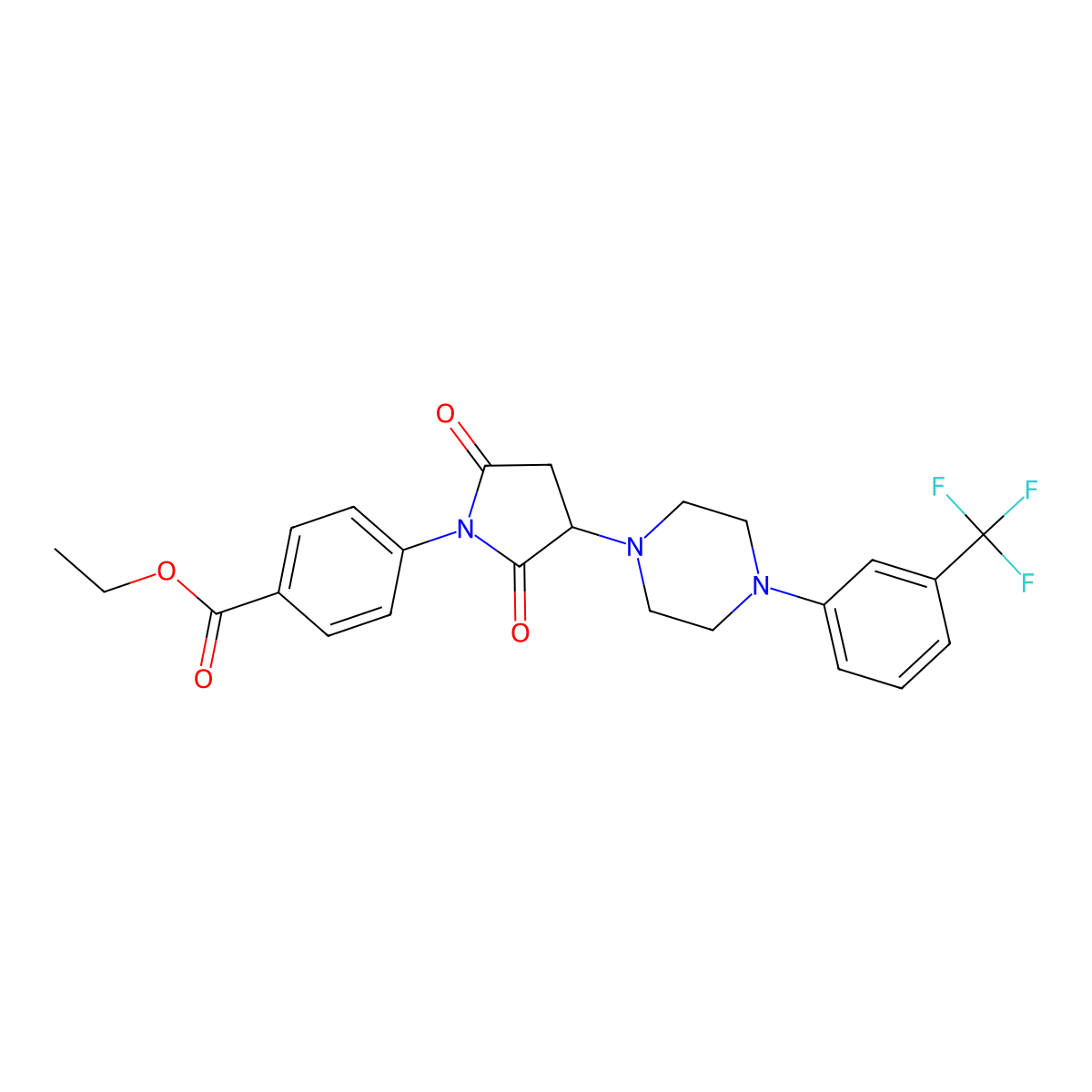 Ethyl 4-(2,5-dioxo-3-{4-[3-(trifluoromethyl)phenyl]-1-piperazinyl}-1-pyrrolidinyl)benzoate molecular structure, CAS 313481-81-1