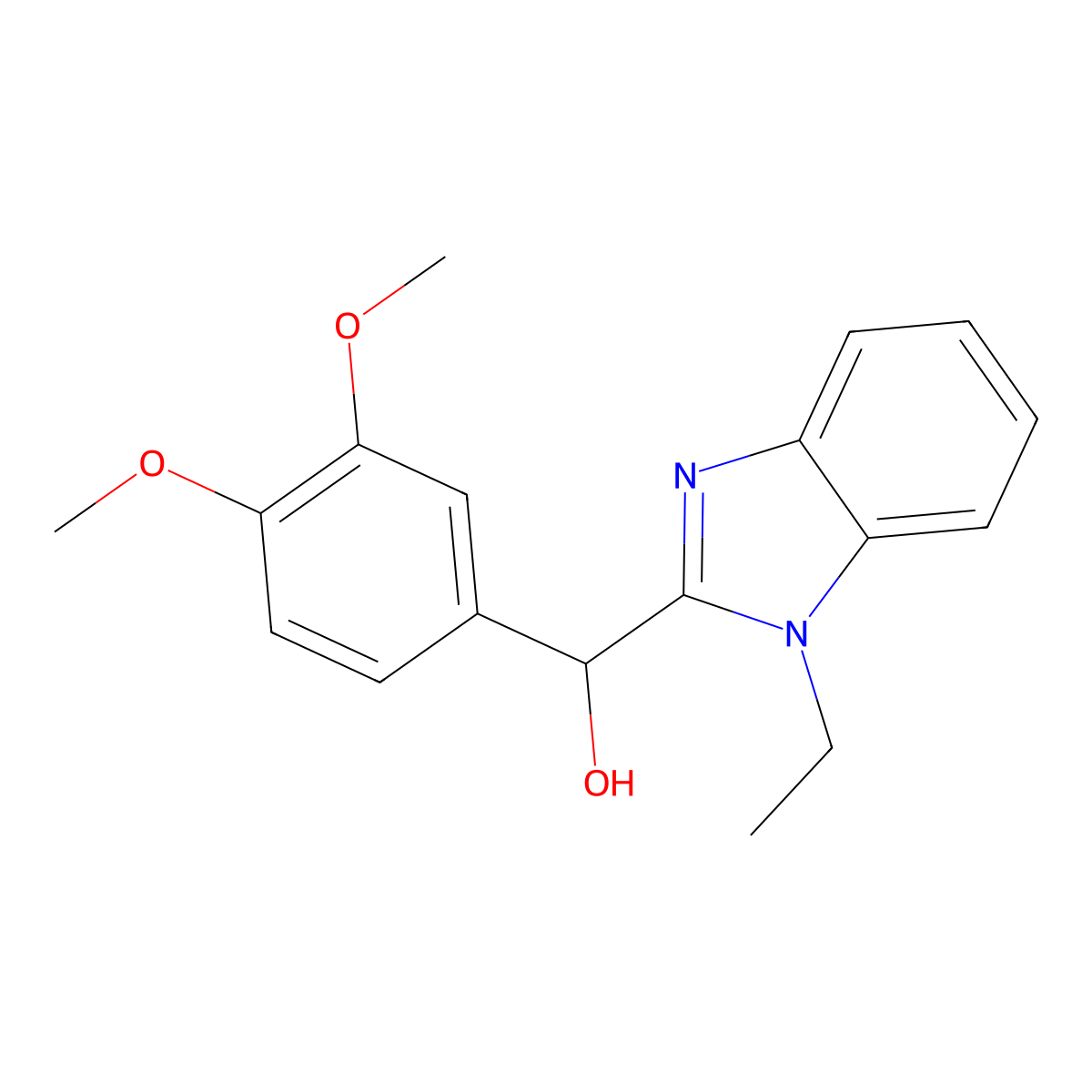 (3,4-Dimethoxyphenyl)-(1-ethylbenzimidazol-2-yl)methanol molecular structure, CAS 313483-26-0