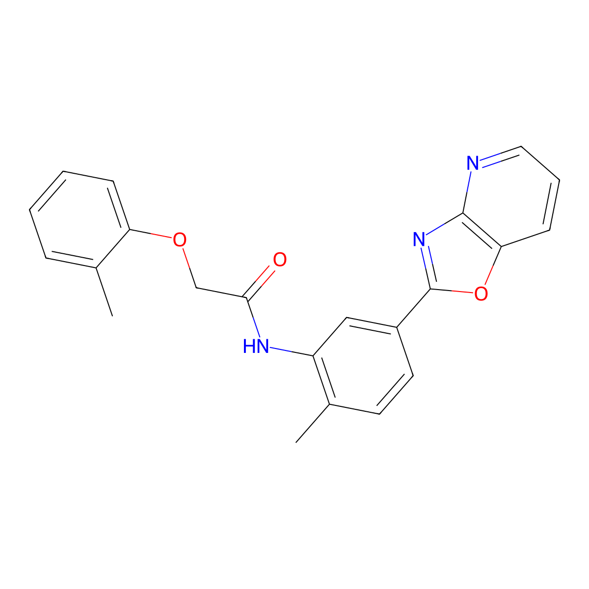 N-[2-methyl-5-([1,3]oxazolo[4,5-b]pyridin-2-yl)phenyl]-2-(2-methylphenoxy)acetamide molecular structure, CAS 313483-40-8