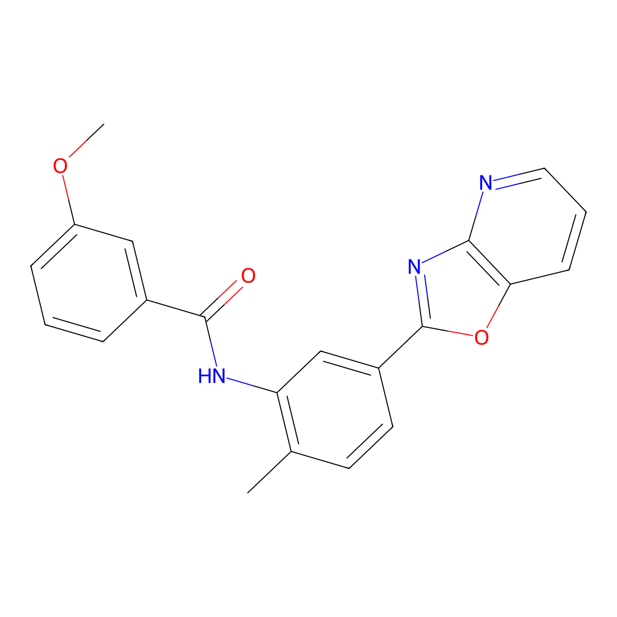 3-methoxy-N-[2-methyl-5-([1,3]oxazolo[4,5-b]pyridin-2-yl)phenyl]benzamide molecular structure, CAS 313483-67-9