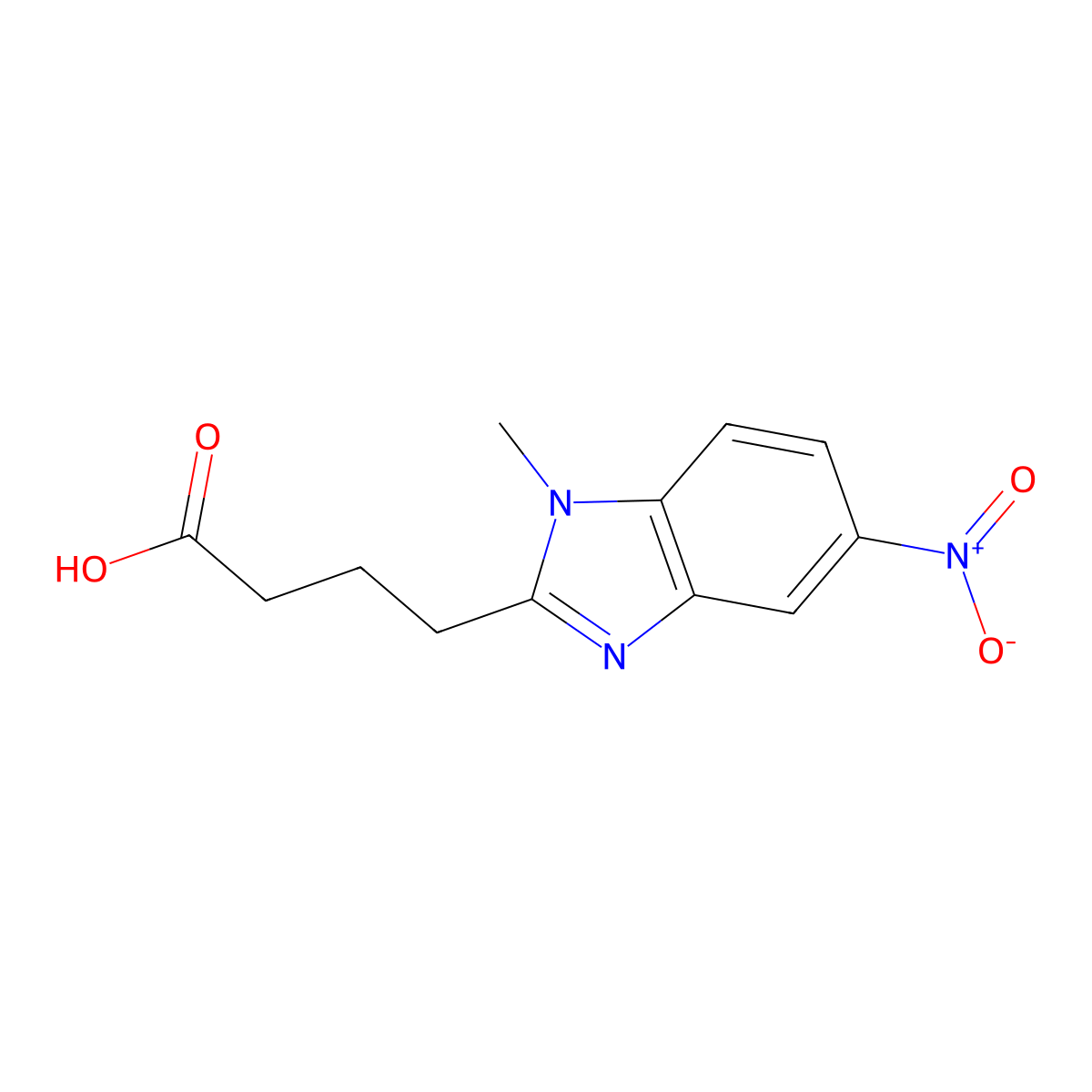 1-methyl-5-nitro-2-Benzimidazolebutyric acid molecular structure, CAS 31349-48-1
