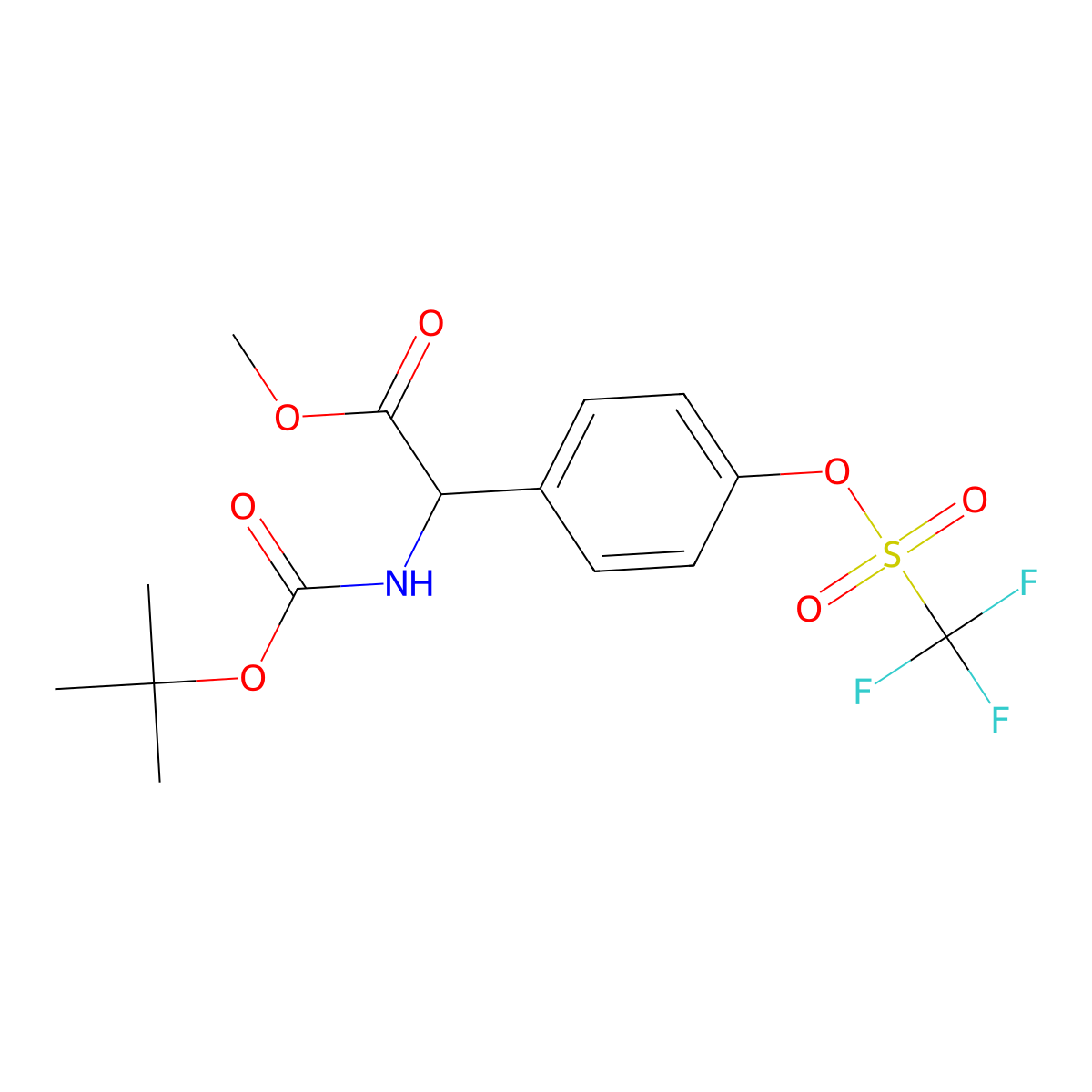 methyl (2R)-2-(((tert-butoxy)carbonyl)amino)-2-(4-((trifluoromethane)sulfonyloxy)phenyl)acetate molecular structure, CAS 313490-19-6