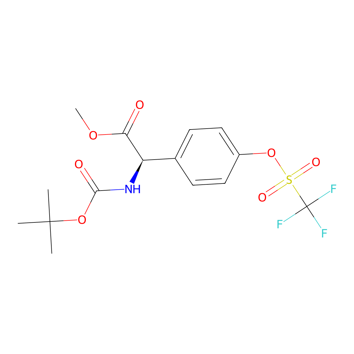 methyl (2R)-2-(((tert-butoxy)carbonyl)amino)-2-(4-((trifluoromethane)sulfonyloxy)phenyl)acetate molecular structure, CAS 313490-19-6