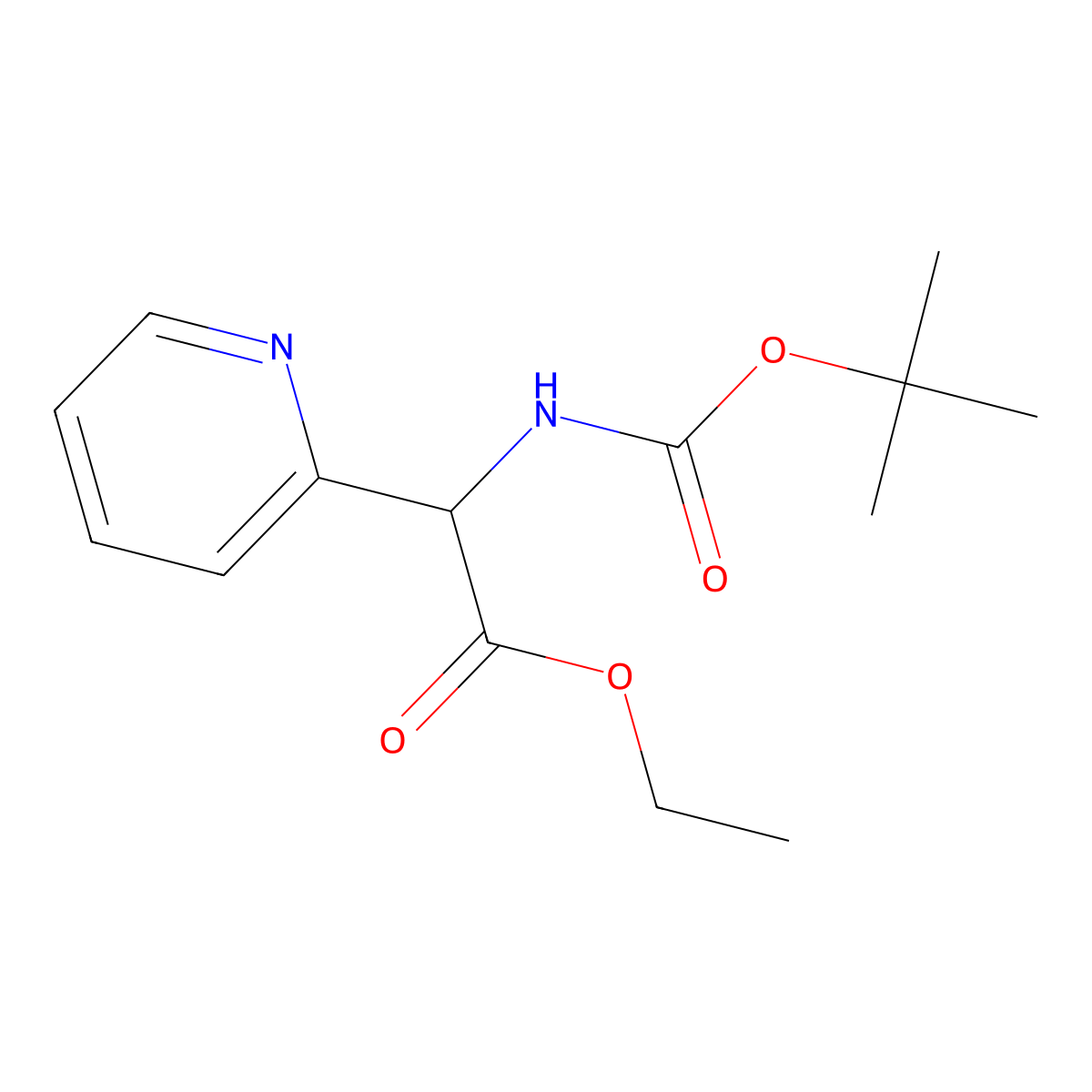 Ethyl 2-((tert-butoxycarbonyl)amino)-2-(pyridin-2-yl)acetate molecular structure, CAS 313490-90-3