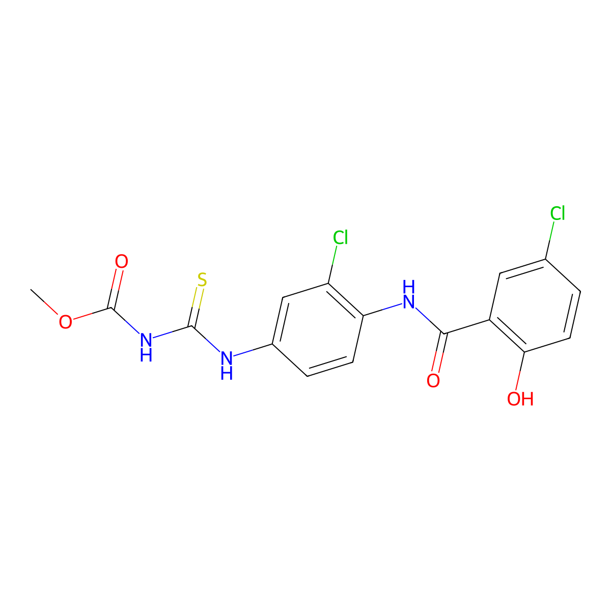 methyl N-[[3-chloro-4-[(5-chloro-2-hydroxybenzoyl)amino]phenyl]carbamothioyl]carbamate molecular structure, CAS 313494-82-5