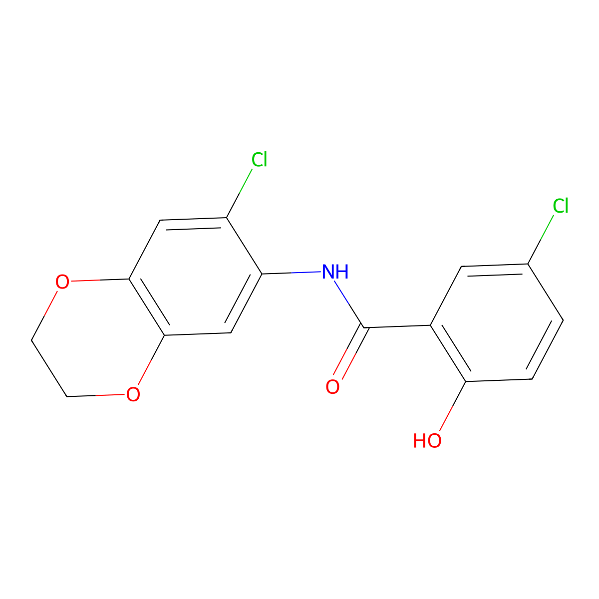5-chloro-N-(6-chloro-2,3-dihydro-1,4-benzodioxin-7-yl)-2-hydroxybenzamide molecular structure, CAS 313495-45-3