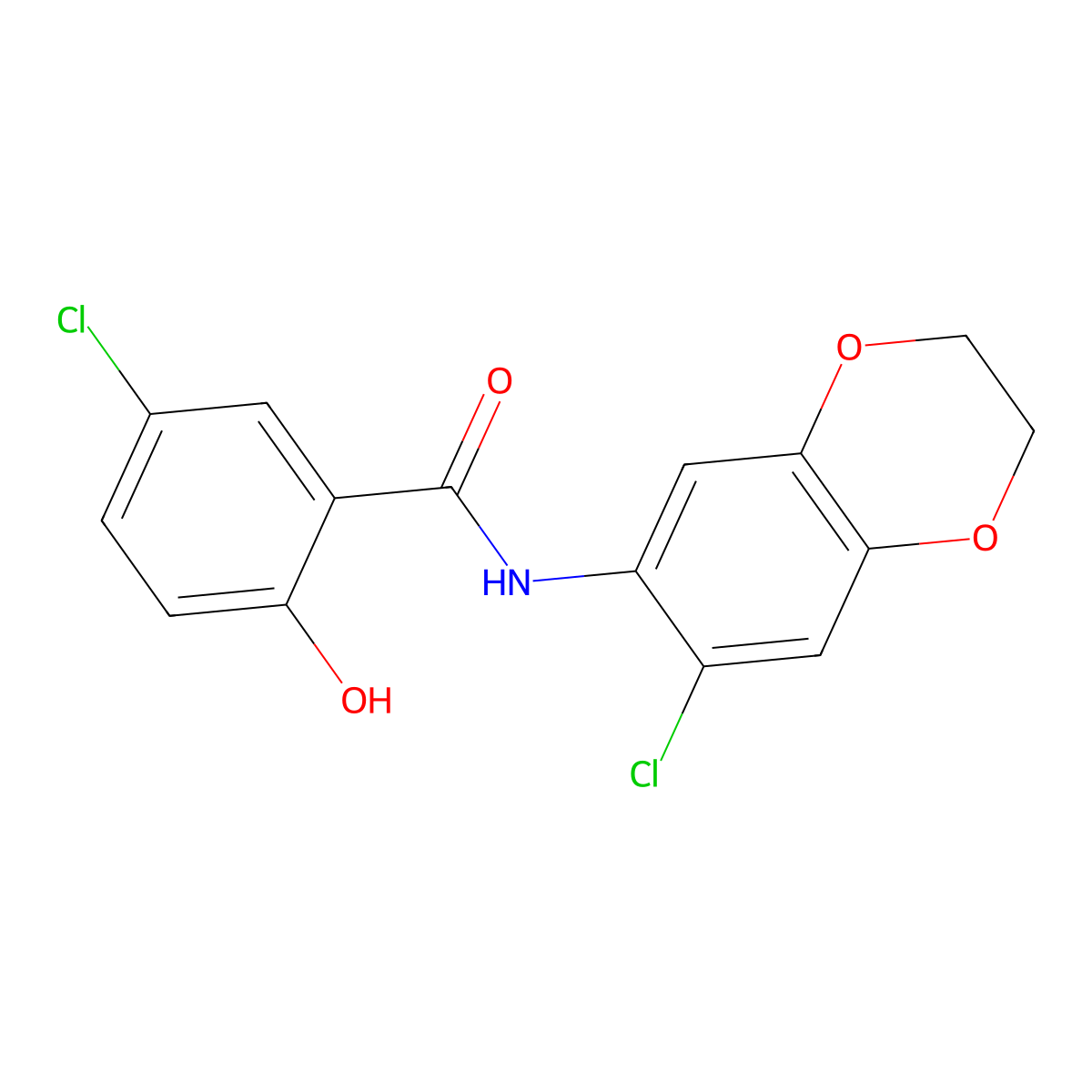 5-chloro-N-(6-chloro-2,3-dihydro-1,4-benzodioxin-7-yl)-2-hydroxybenzamide molecular structure, CAS 313495-45-3