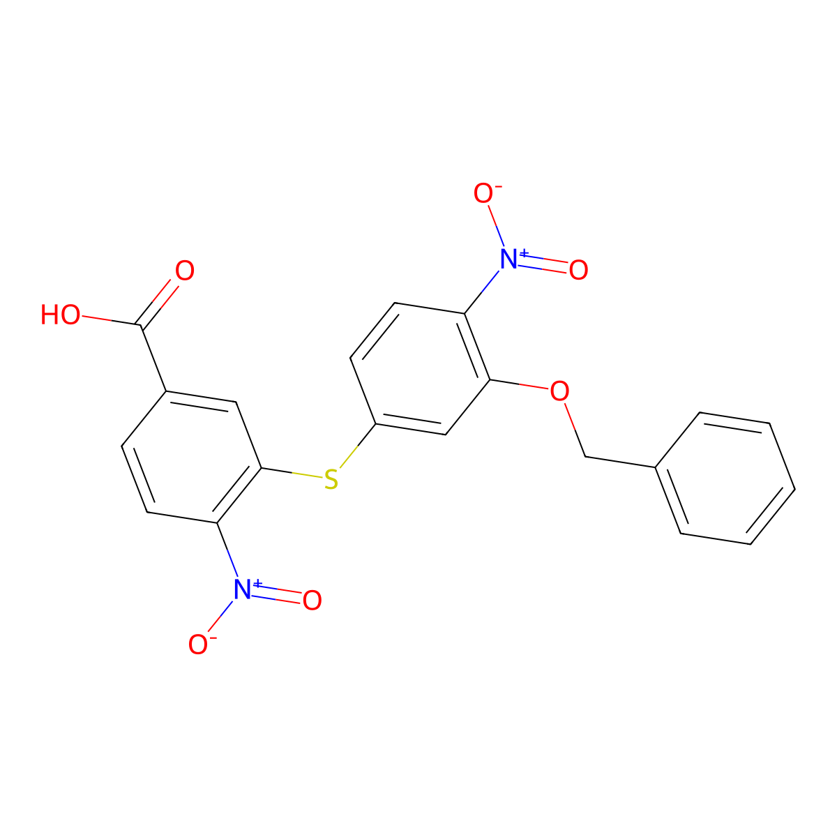 4-Nitro-3-[4-nitro-3-(phenylmethoxy)phenylthio]benzoic acid molecular structure, CAS 313498-79-2