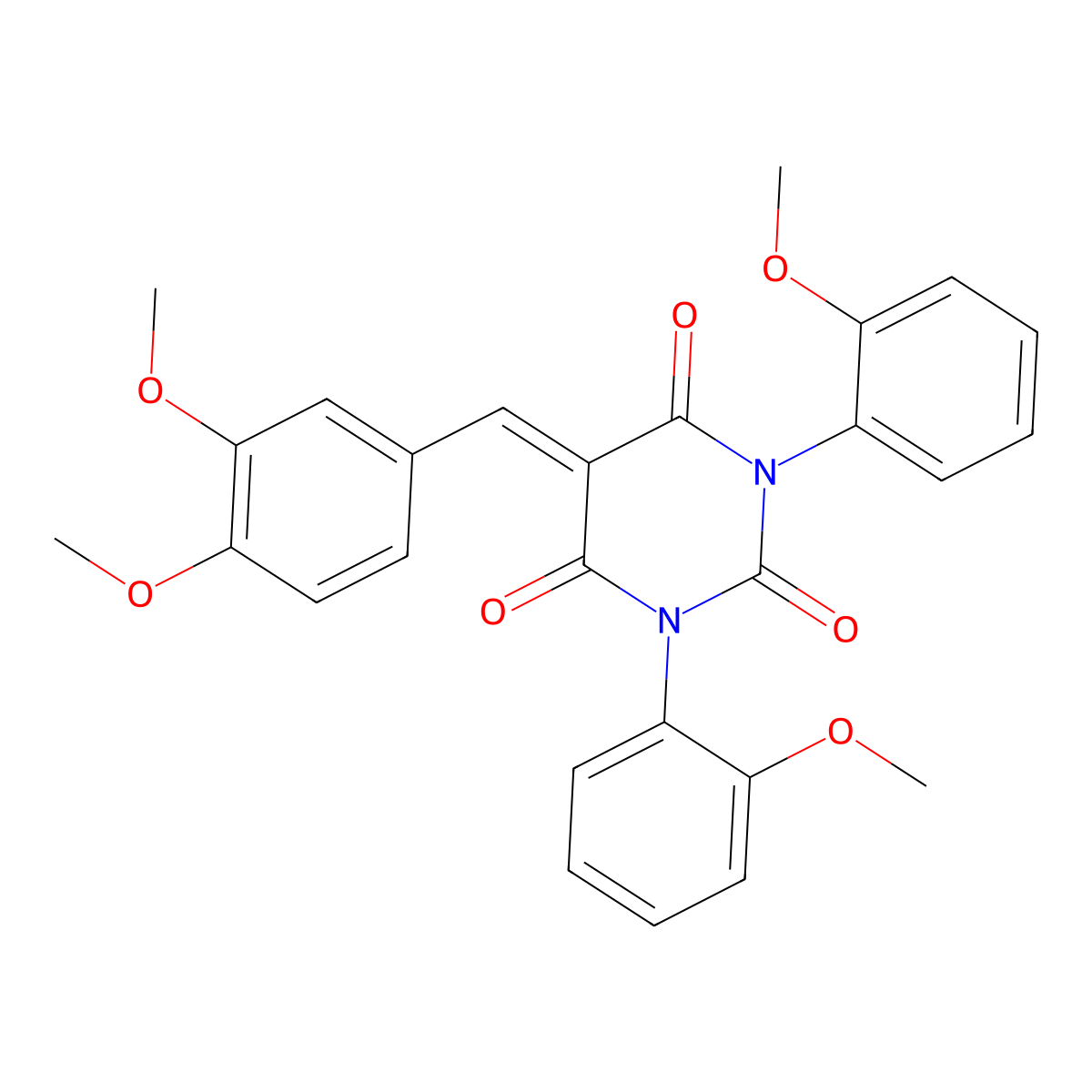 5-[(3,4-Dimethoxyphenyl)methylidene]-1,3-bis(2-methoxyphenyl)-1,3-diazinane-2,4,6-trione molecular structure, CAS 313499-14-8