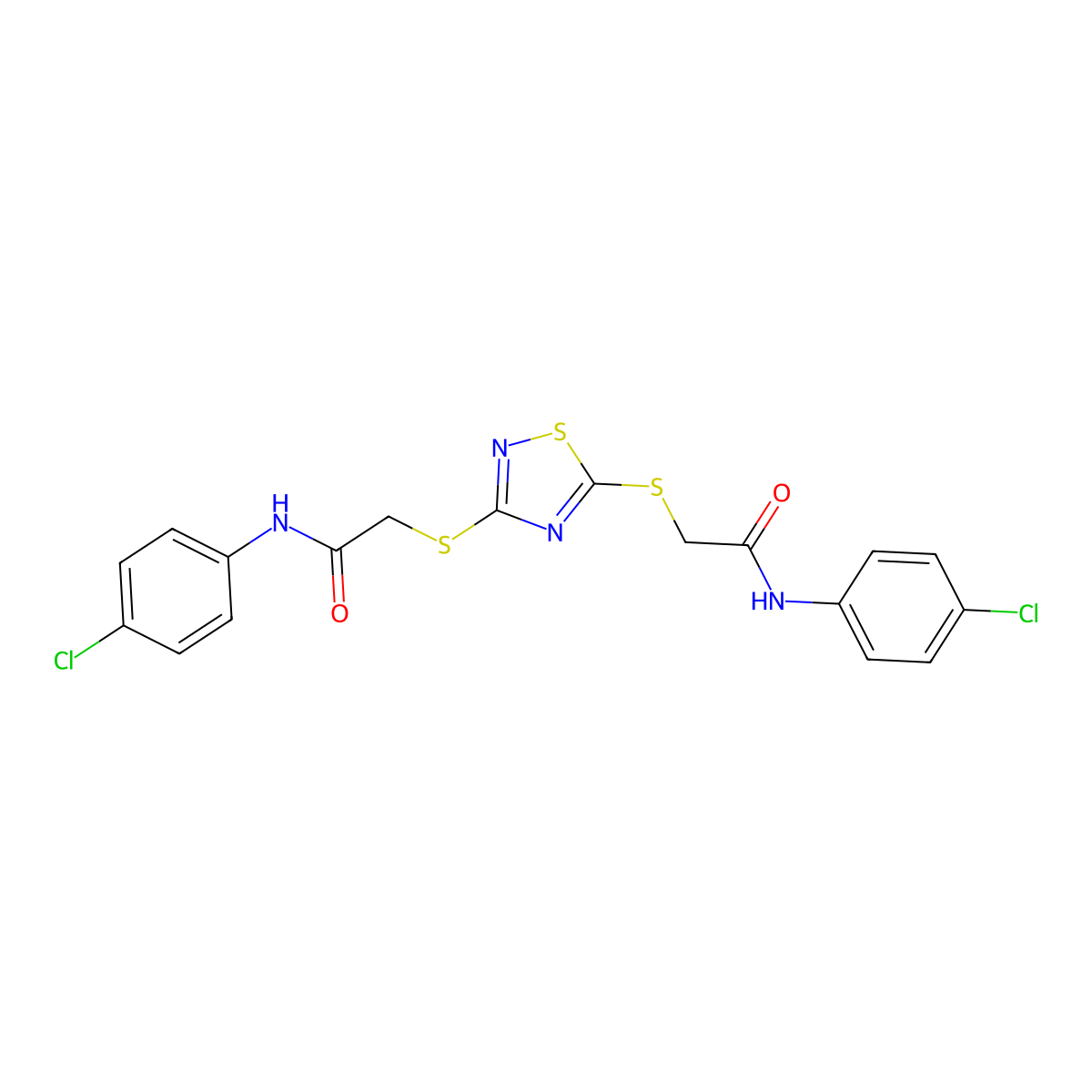 2-((3-((2-(4-Chloroanilino)-2-oxoethyl)sulfanyl)-1,2,4-thiadiazol-5-YL)sulfanyl)-N-(4-chlorophenyl)acetamide molecular structure, CAS 313499-39-7