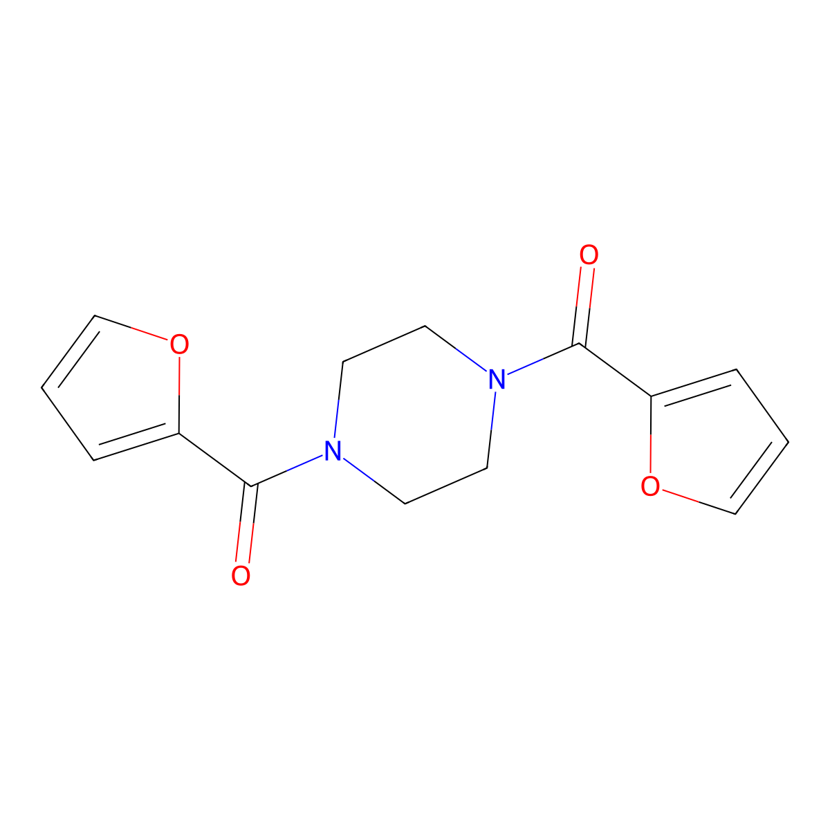 1,4-Bis(furan-2-ylcarbonyl)piperazine molecular structure, CAS 31350-27-3