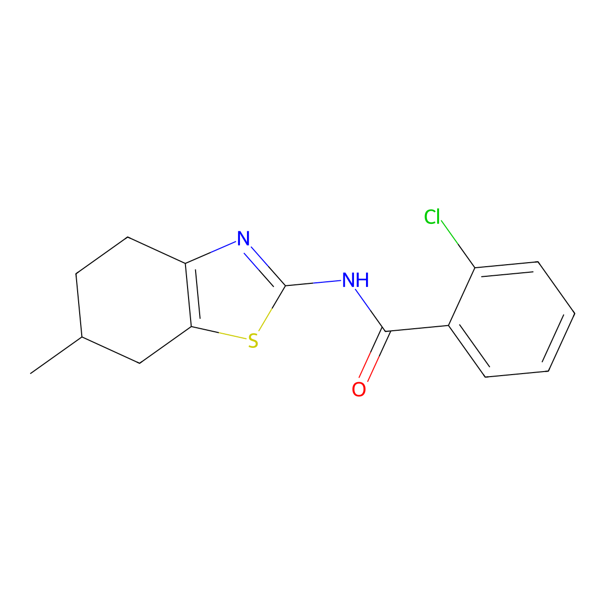 2-chloro-N-(6-methyl-4,5,6,7-tetrahydro-1,3-benzothiazol-2-yl)benzamide molecular structure, CAS 313500-21-9