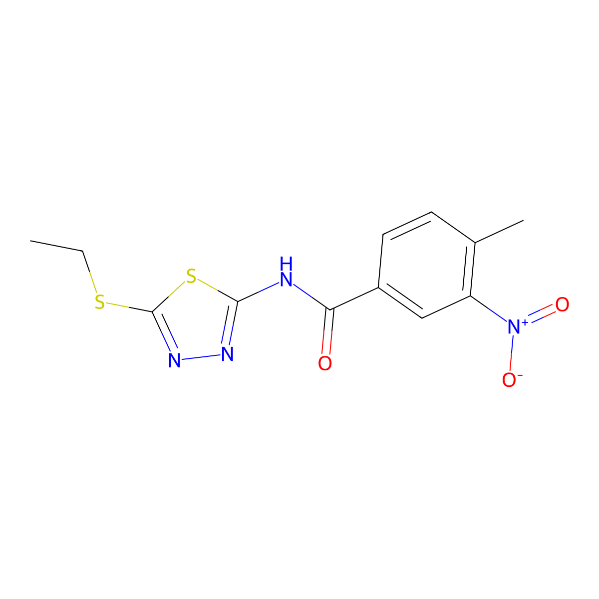 N-(5-ethylsulfanyl-1,3,4-thiadiazol-2-yl)-4-methyl-3-nitrobenzamide molecular structure, CAS 313502-26-0