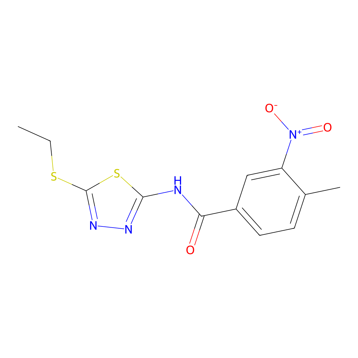 N-(5-ethylsulfanyl-1,3,4-thiadiazol-2-yl)-4-methyl-3-nitrobenzamide molecular structure, CAS 313502-26-0