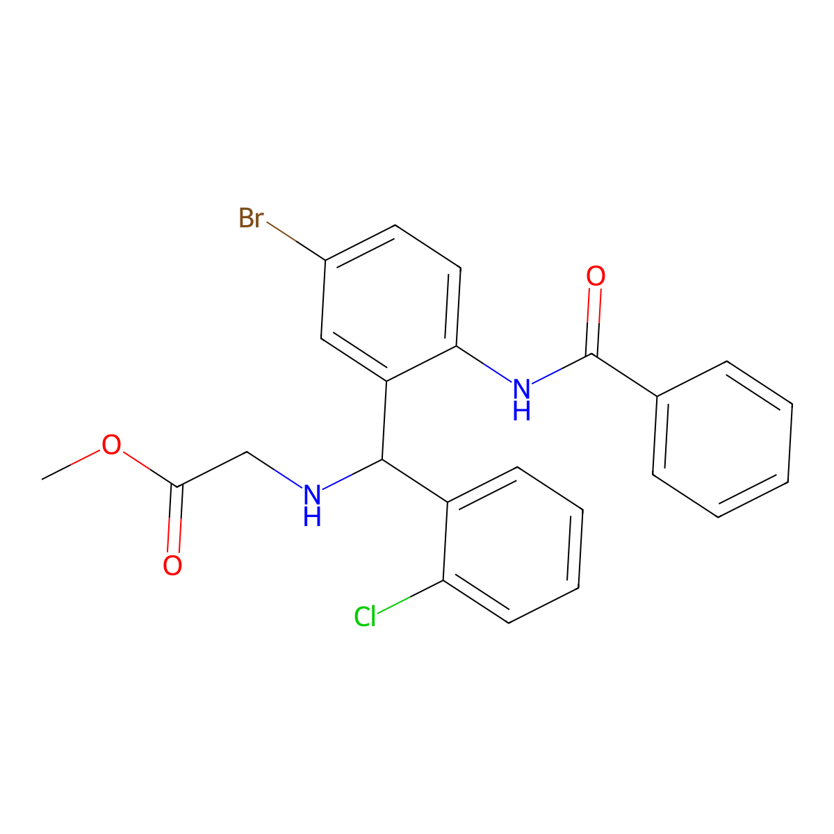 Methyl 2-[[(2-benzamido-5-bromophenyl)-(2-chlorophenyl)methyl]amino]acetate molecular structure, CAS 313502-73-7