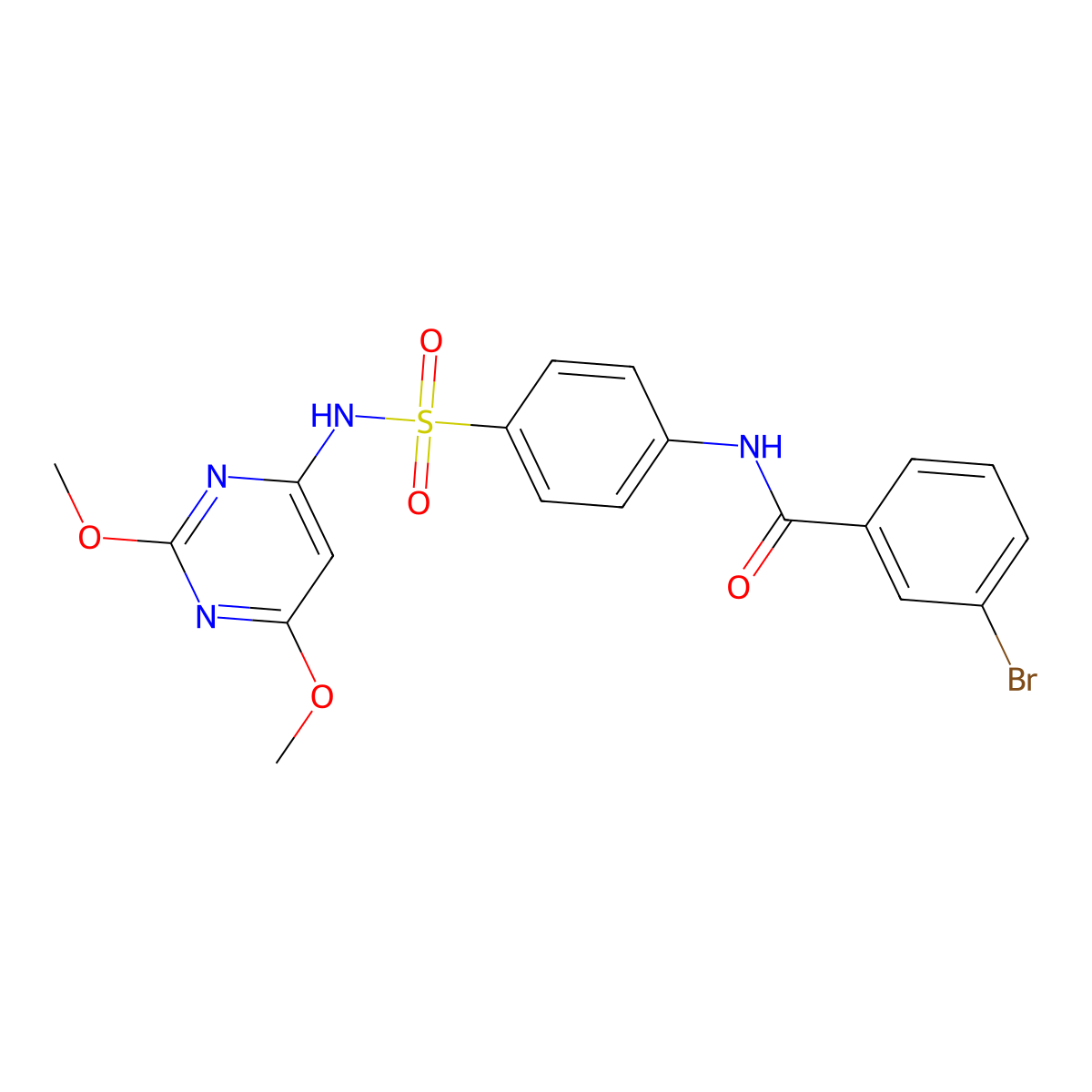 3-bromo-N-(4-(N-(2,6-dimethoxypyrimidin-4-yl)sulfamoyl)phenyl)benzamide molecular structure, CAS 313505-54-3