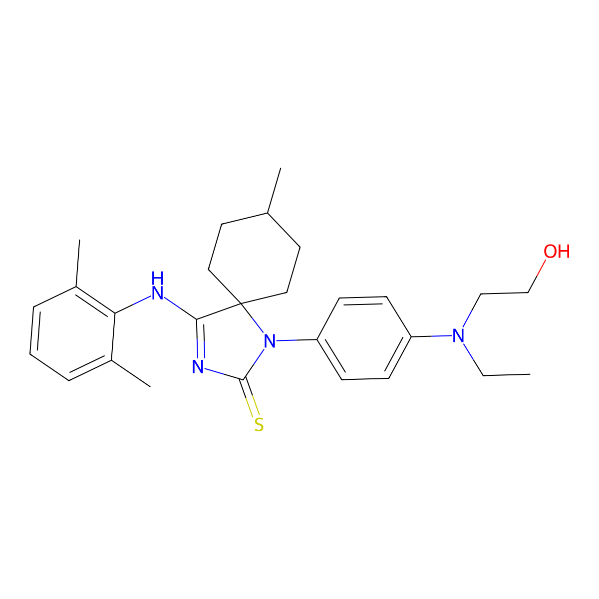 4-[(2,6-Dimethylphenyl)imino]-1-{4-[ethyl(2-hydroxyethyl)amino]phenyl}-8-methyl-1,3-diazaspiro[4.5]decane-2-thione molecular structure, CAS 313506-69-3