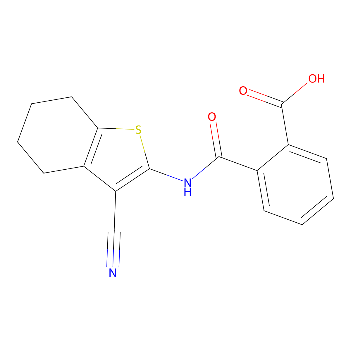 2-[(3-Cyano-4,5,6,7-tetrahydro-1-benzothiophen-2-yl)carbamoyl]benzoic acid molecular structure, CAS 313506-78-4