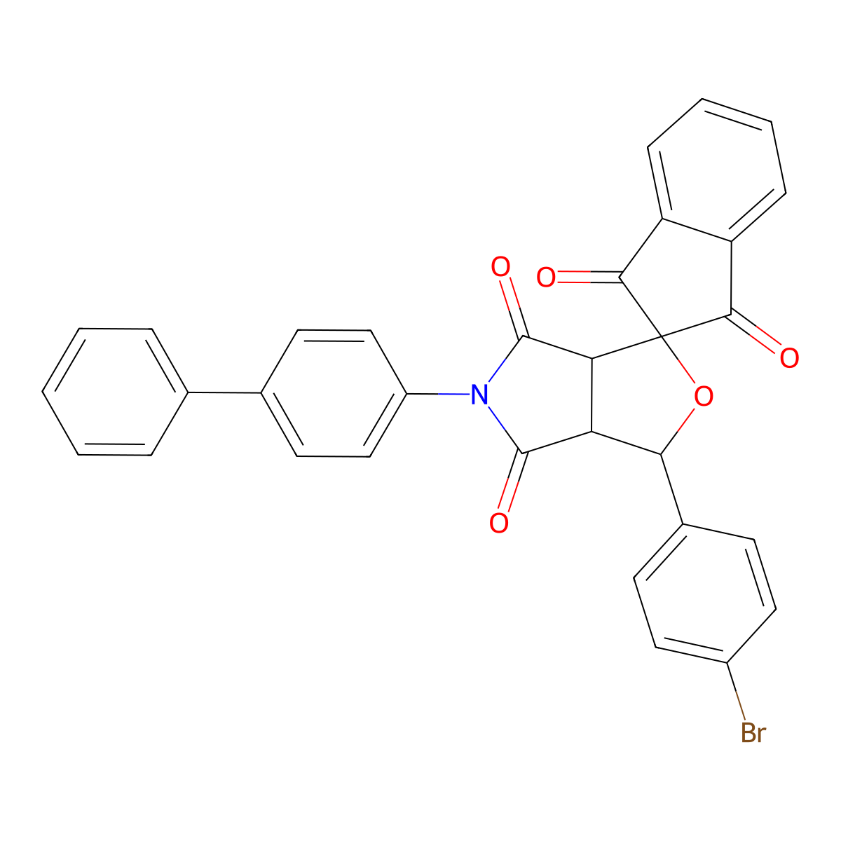 1-(4-bromophenyl)-5-(4-phenylphenyl)spiro[3a,6a-dihydro-1H-furo[3,4-c]pyrrole-3,2'-indene]-1',3',4,6-tetrone molecular structure, CAS 313507-06-1