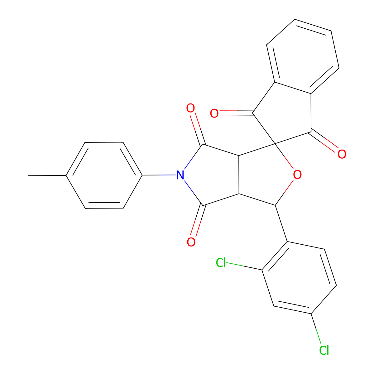 1-(2,4-dichlorophenyl)-5-(4-methylphenyl)spiro[3a,6a-dihydro-1H-furo[3,4-c]pyrrole-3,2'-indene]-1',3',4,6-tetrone molecular structure, CAS 313507-11-8