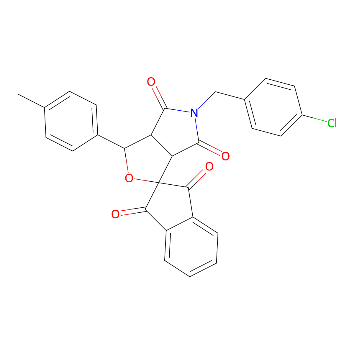 5-[(4-chlorophenyl)methyl]-1-(4-methylphenyl)spiro[3a,6a-dihydro-1H-furo[3,4-c]pyrrole-3,2'-indene]-1',3',4,6-tetrone molecular structure, CAS 313507-24-3