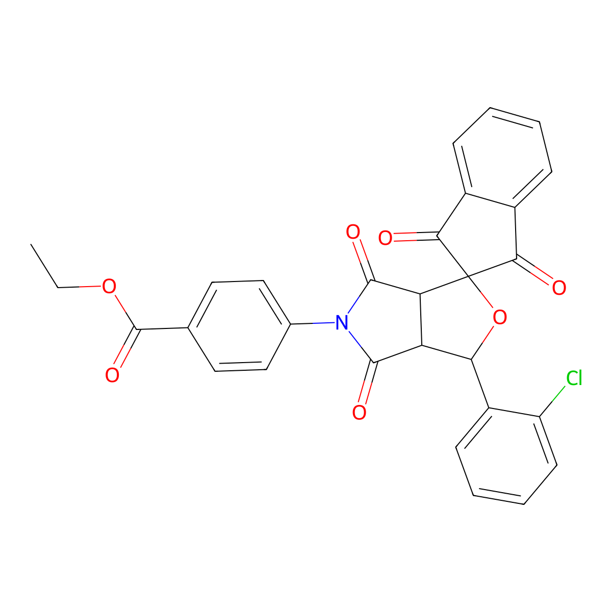 ethyl 4-[3-(2-chlorophenyl)-1',3',4,6-tetraoxo-1',3',3a,4,6,6a-hexahydrospiro[furo[3,4-c]pyrrole-1,2'-inden]-5(3H)-yl]benzoate molecular structure, CAS 313507-38-9