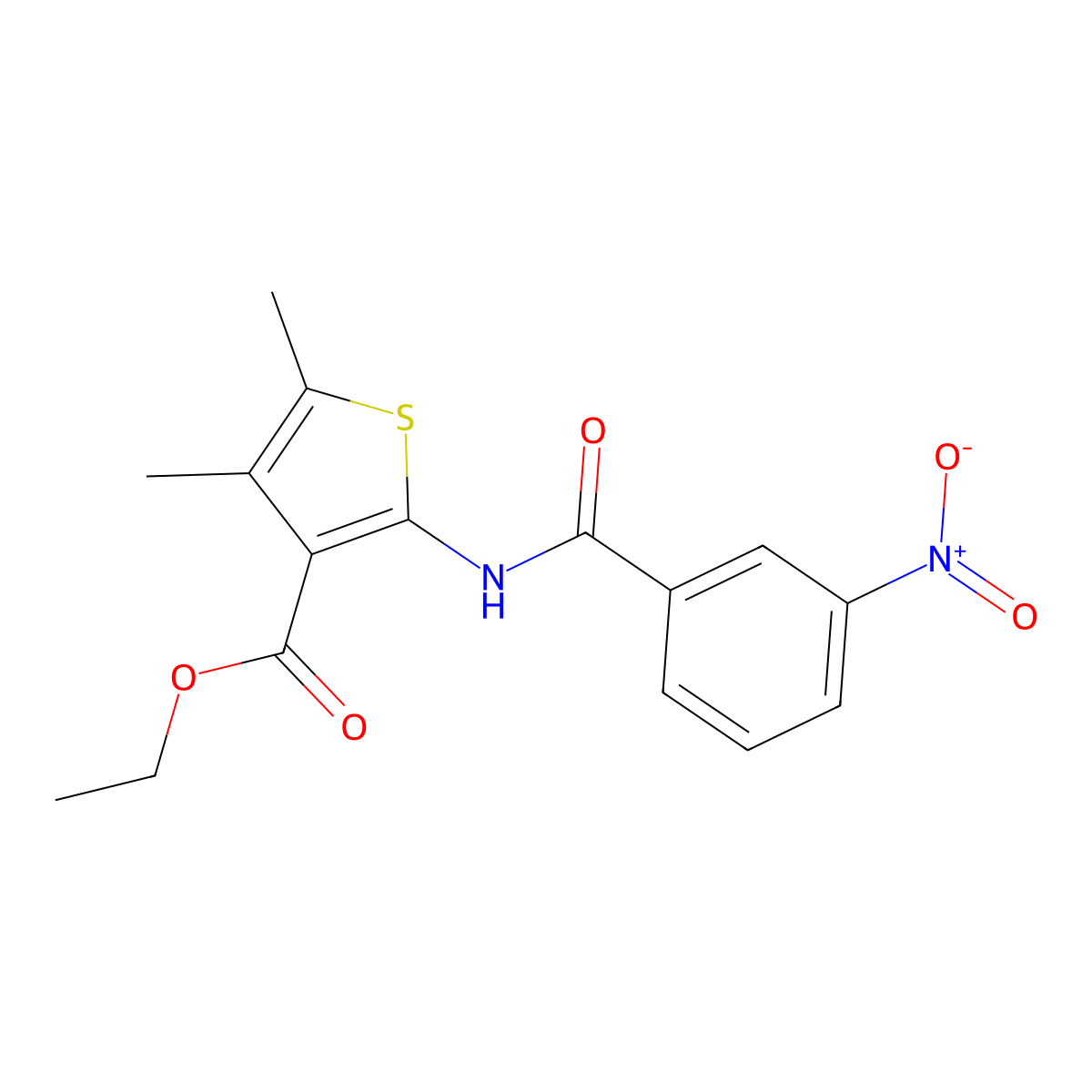 Ethyl 4,5-dimethyl-2-(3-nitrobenzamido)thiophene-3-carboxylate molecular structure, CAS 313507-41-4