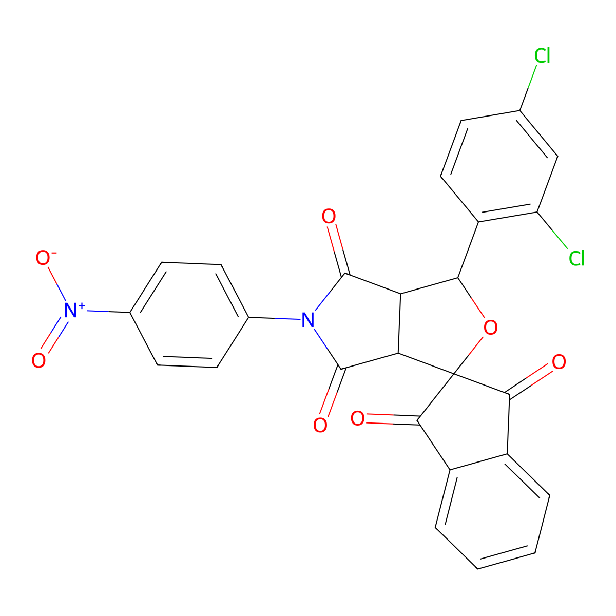 1-(2,4-dichlorophenyl)-5-(4-nitrophenyl)spiro[3a,6a-dihydro-1H-furo[3,4-c]pyrrole-3,2'-indene]-1',3',4,6-tetrone molecular structure, CAS 313507-42-5