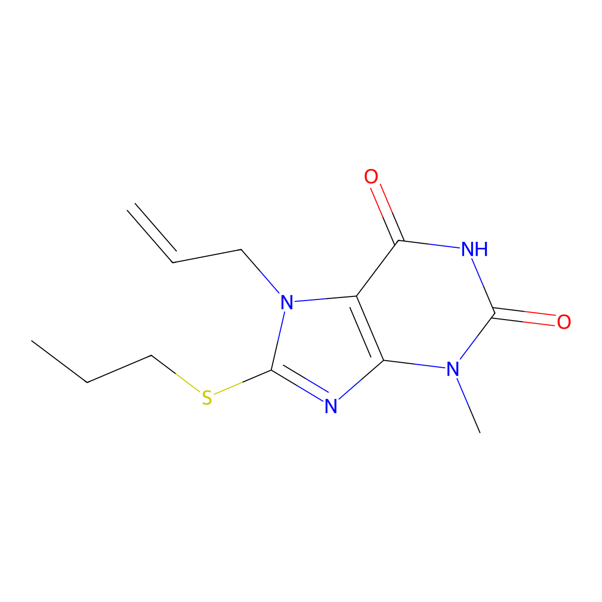 7-allyl-3-methyl-8-(propylsulfanyl)-3,7-dihydro-1H-purine-2,6-dione molecular structure, CAS 313515-52-5