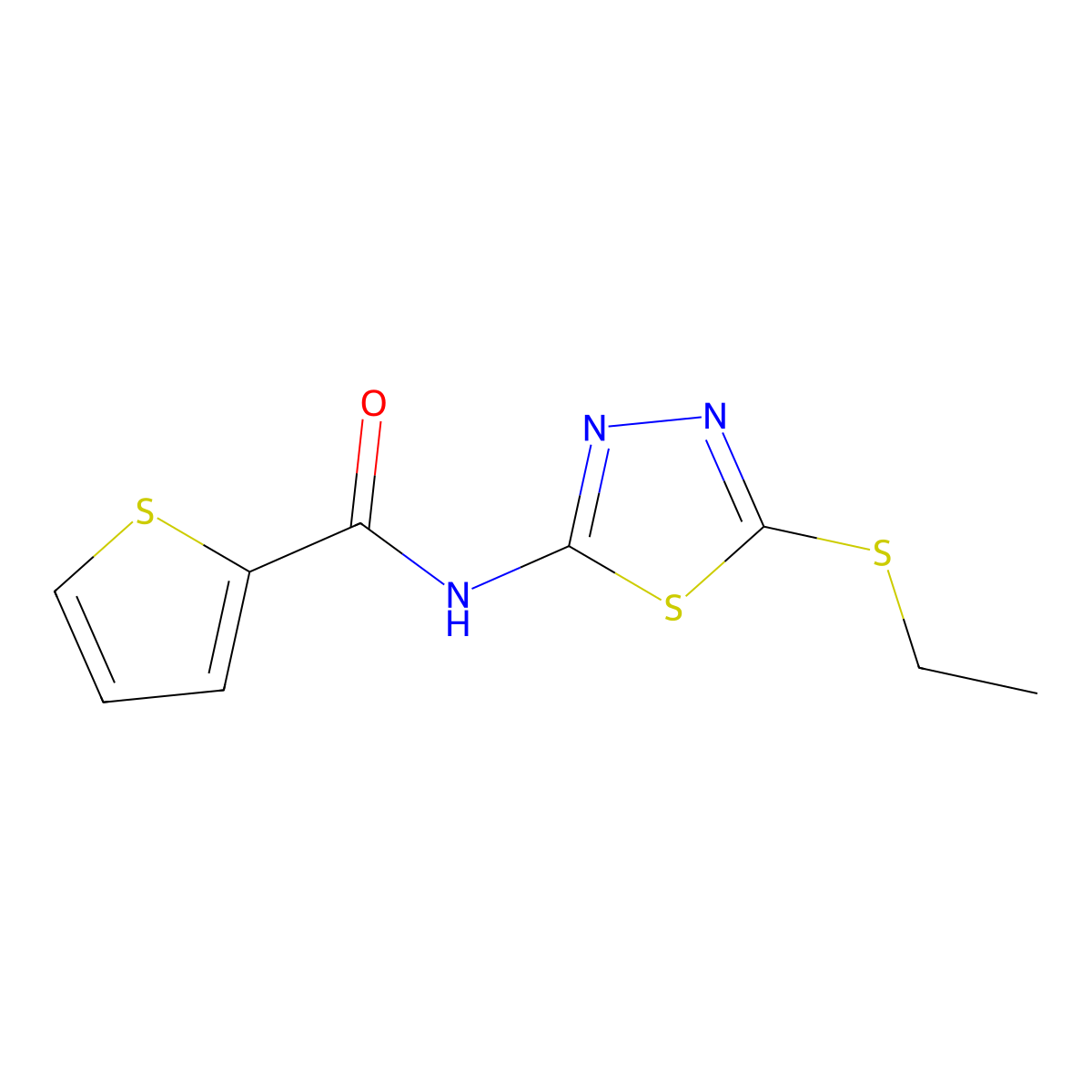 N-[5-(Ethylthio)-1,3,4-thiadiazol-2-yl]-2-thiophenecarboxamide molecular structure, CAS 313516-32-4