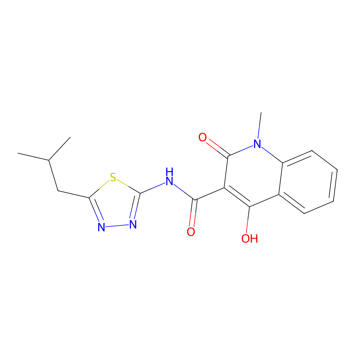 4-hydroxy-1-methyl-N-[5-(2-methylpropyl)-1,3,4-thiadiazol-2-yl]-2-oxo-1,2-dihydroquinoline-3-carboxamide molecular structure, CAS 313518-42-2