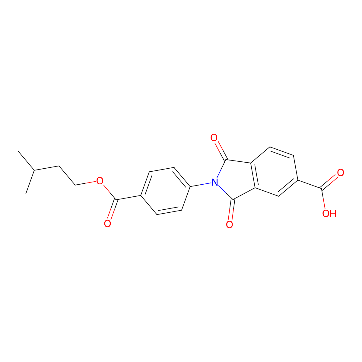 2-{4-[(3-methylbutoxy)carbonyl]phenyl}-1,3-dioxo-2,3-dihydro-1H-isoindole-5-carboxylic acid molecular structure, CAS 313518-50-2