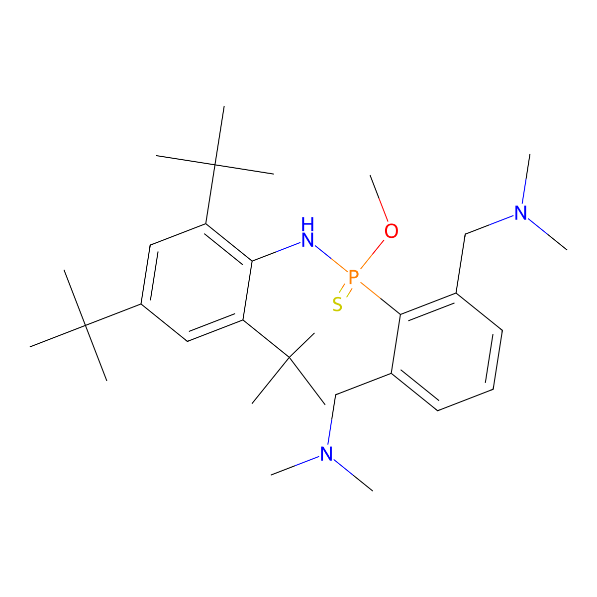 O-methyl P-(2,6-bis((dimethylamino)methyl)phenyl)-N-(2,4,6-tri-tert-butylphenyl)phosphonamidothioate molecular structure, CAS 313519-06-1