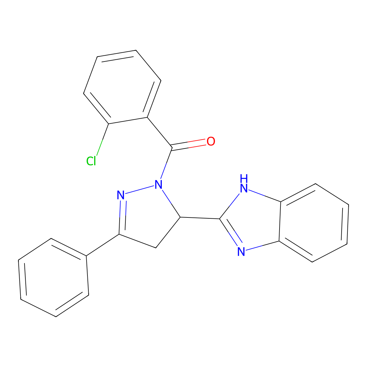 [3-(1H-benzimidazol-2-yl)-5-phenyl-3,4-dihydropyrazol-2-yl]-(2-chlorophenyl)methanone molecular structure, CAS 313519-11-8