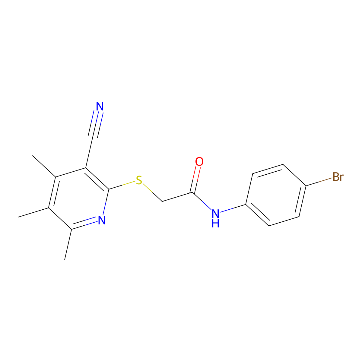 N-(4-bromophenyl)-2-(3-cyano-4,5,6-trimethylpyridin-2-yl)sulfanylacetamide molecular structure, CAS 313519-28-7
