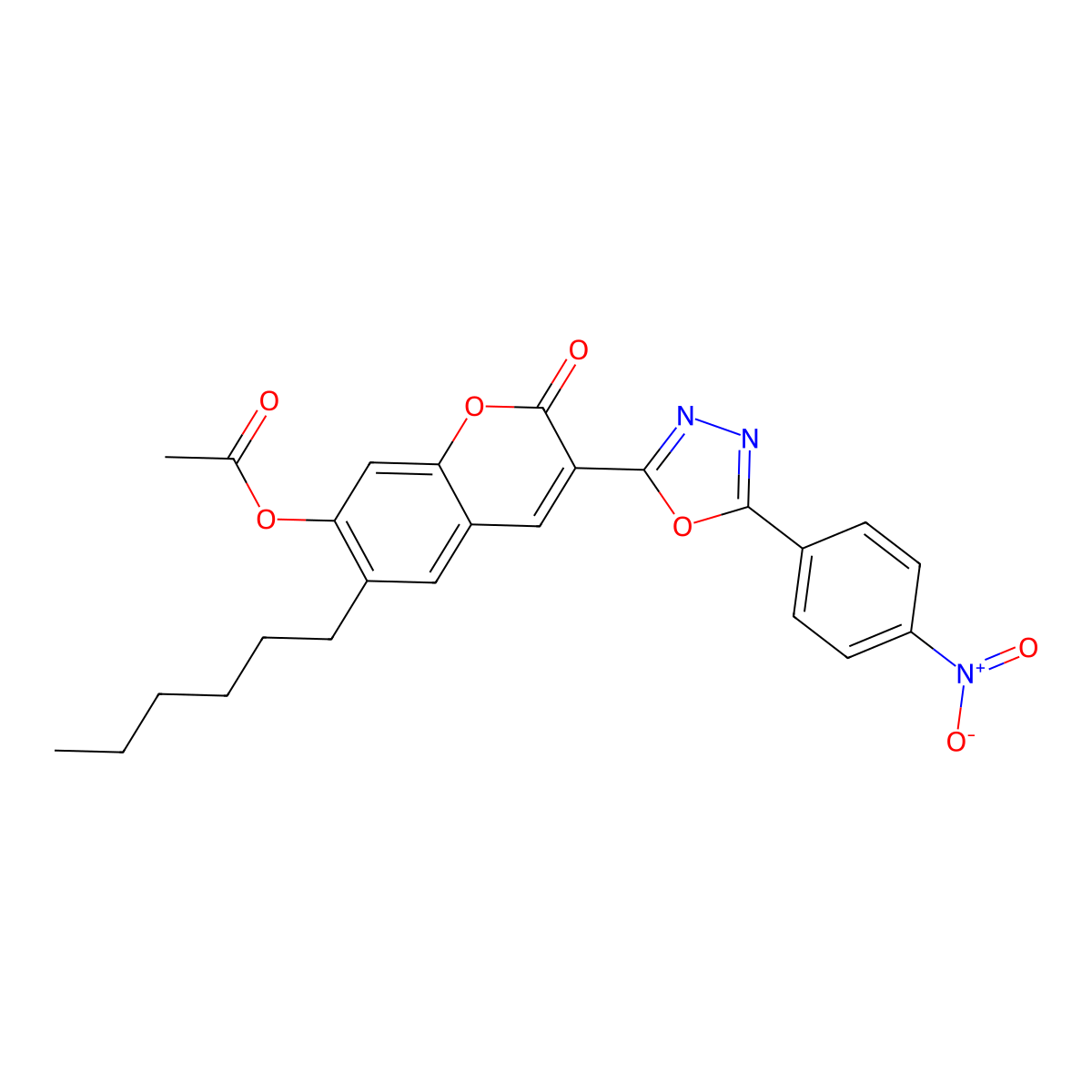 6-hexyl-3-[5-(4-nitrophenyl)-1,3,4-oxadiazol-2-yl]-2-oxo-2H-chromen-7-yl acetate molecular structure, CAS 313519-40-3