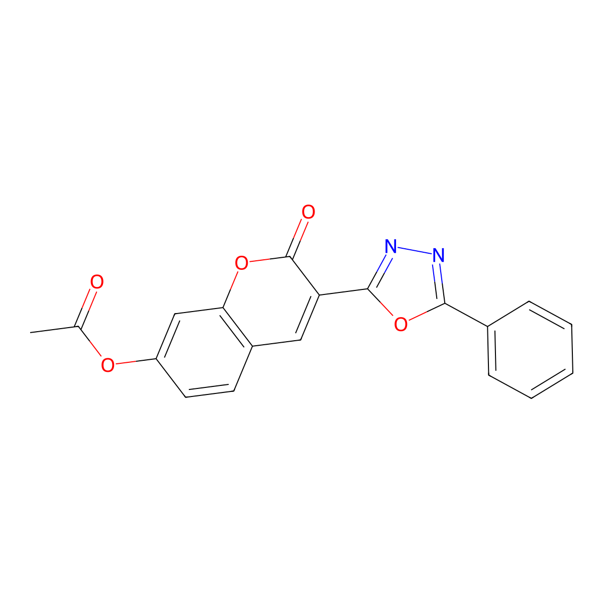 2-oxo-3-(5-phenyl-1,3,4-oxadiazol-2-yl)-2H-chromen-7-yl acetate molecular structure, CAS 313519-42-5