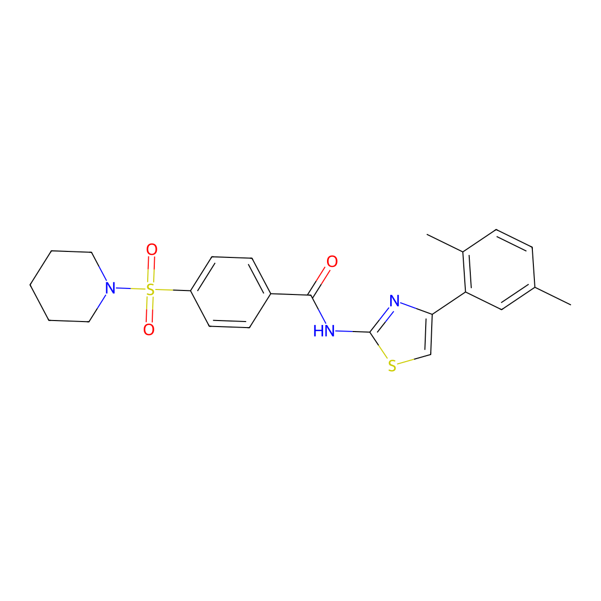 N-(4-(2,5-dimethylphenyl)thiazol-2-yl)-4-(piperidin-1-ylsulfonyl)benzamide molecular structure, CAS 313520-90-0