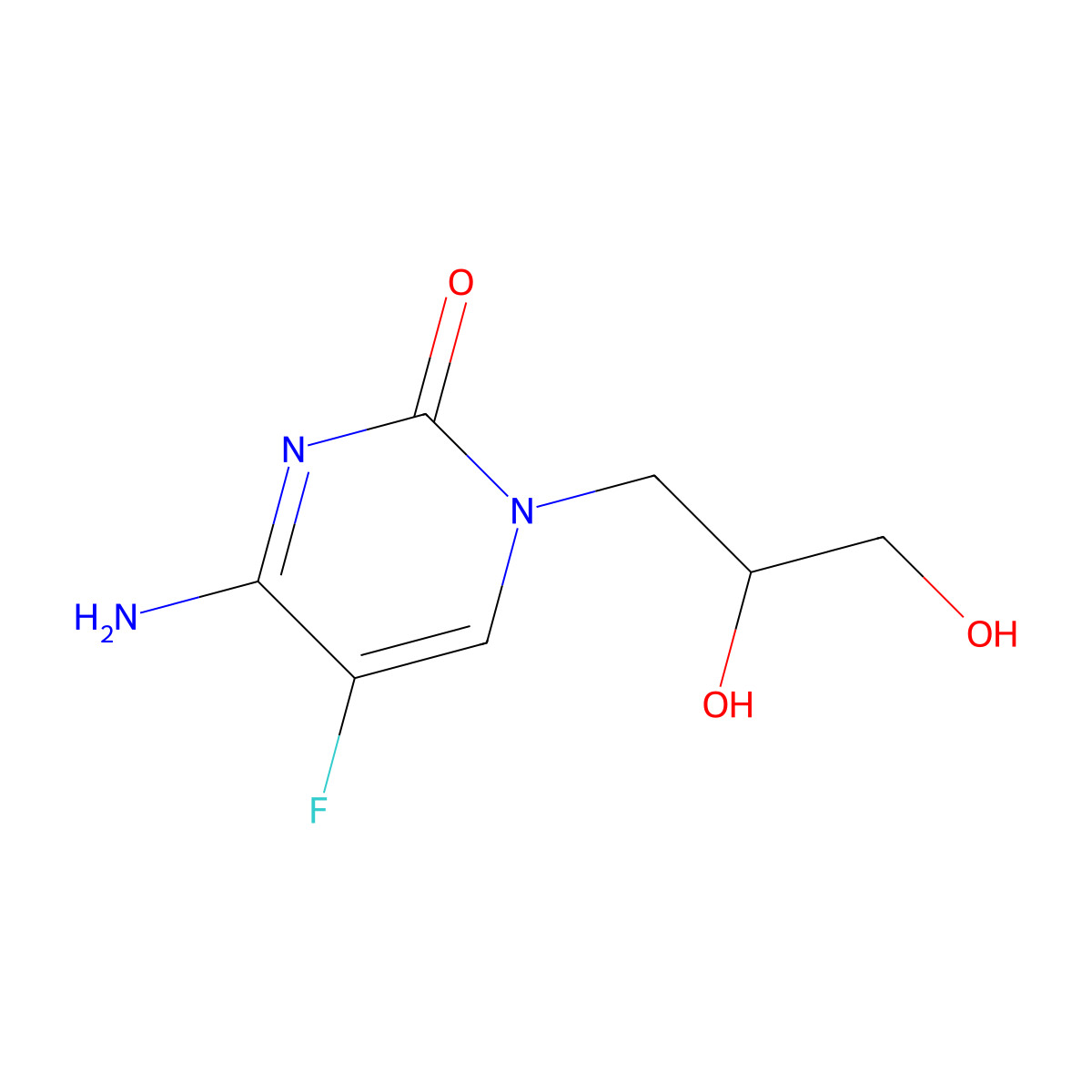 4-amino-1-(2,3-dihydroxypropyl)-5-fluoropyrimidin-2(1H)-one molecular structure, CAS 313521-37-8