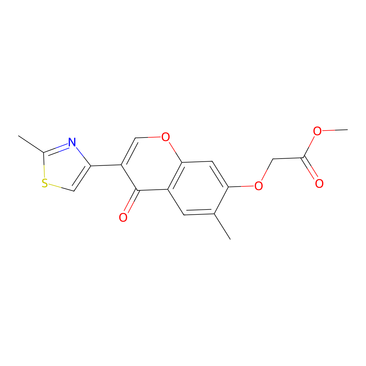 methyl 2-((6-methyl-3-(2-methylthiazol-4-yl)-4-oxo-4H-chromen-7-yl)oxy)acetate molecular structure, CAS 313525-31-4